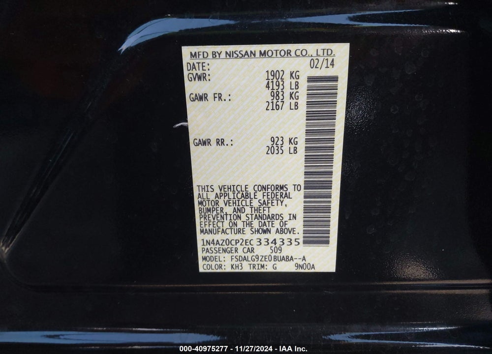 2014 NISSAN LEAF SL VIN: 1N4AZ0CP2EC334335