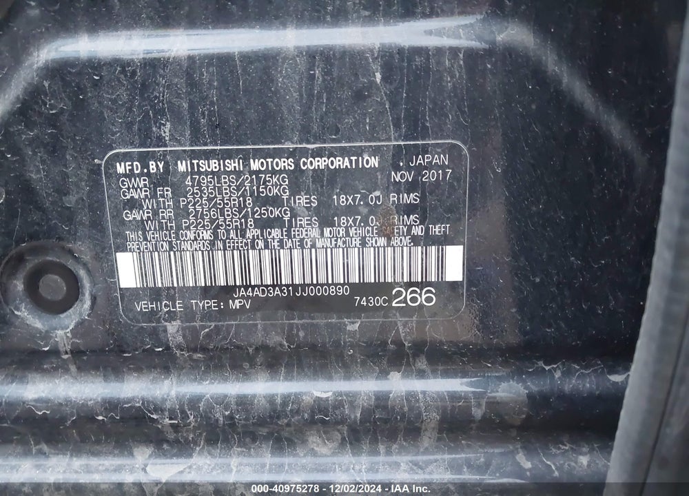 2018 MITSUBISHI OUTLANDER SEL VIN: JA4AD3A31JJ000890
