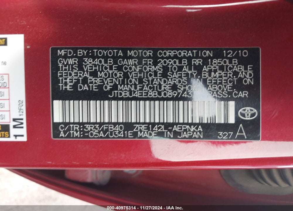 2011 TOYOTA COROLLA LE VIN: JTDBU4EE8BJ089743