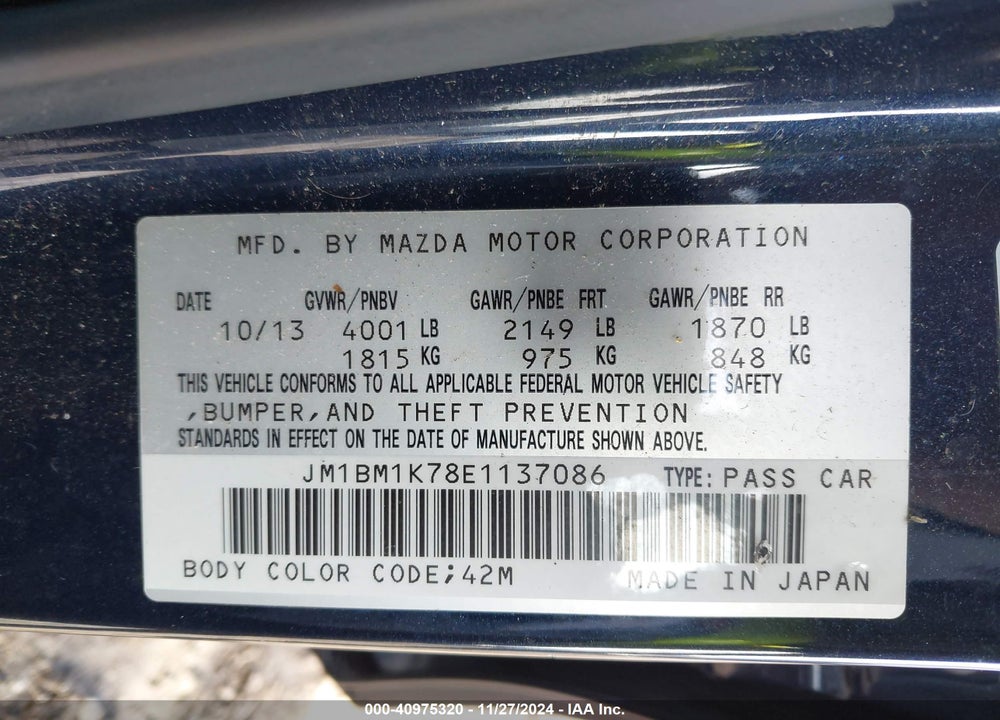 2014 MAZDA 3 I SPORT VIN: JM1BM1K78E1137086