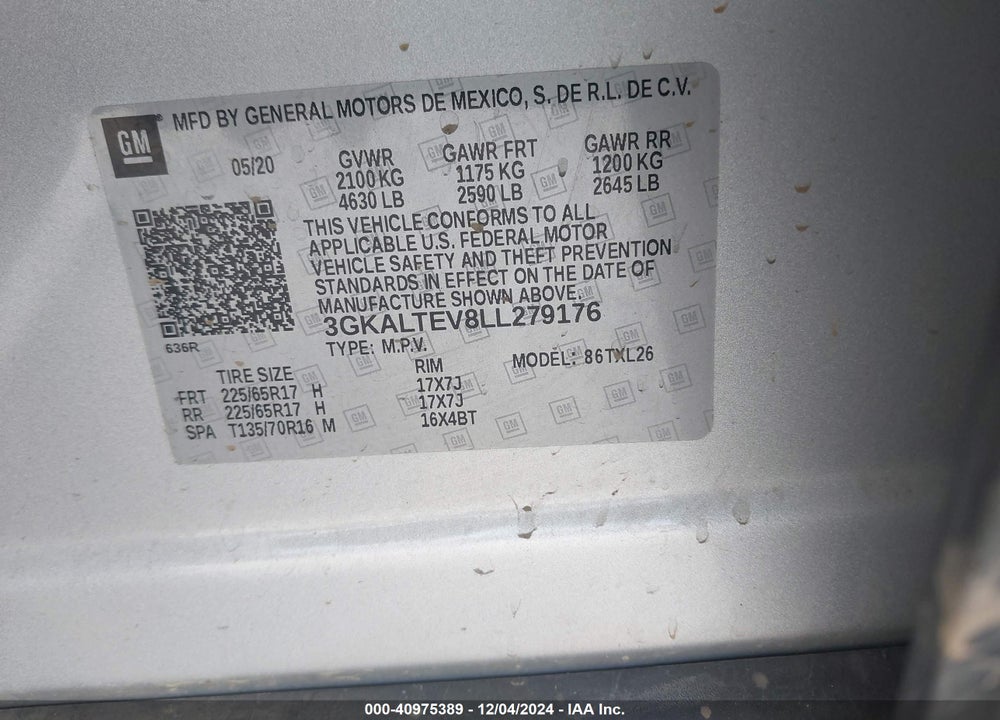 2020 GMC TERRAIN AWD SLE VIN: 3GKALTEV8LL279176