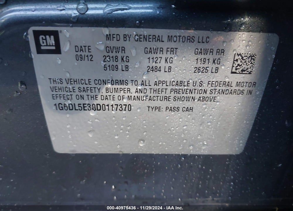 2013 CADILLAC CTS PERFORMANCE VIN: 1G6DL5E30D0117370