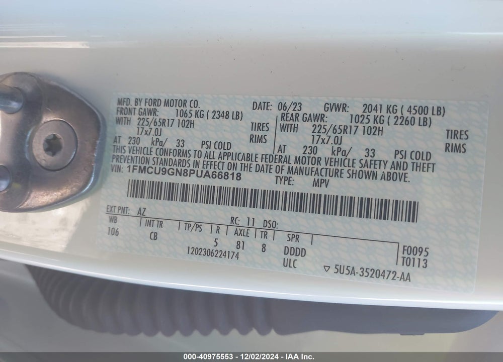 2023 FORD ESCAPE ACTIVE VIN: 1FMCU9GN8PUA66818