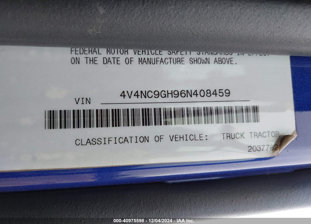 2006 VOLVO VN VNL VIN: 4V4NC9GH96N408459