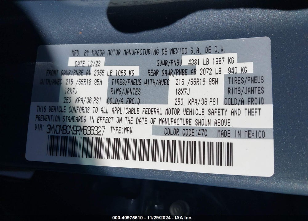 2024 MAZDA CX-30 VIN: 3MVDMBCM9RM636327