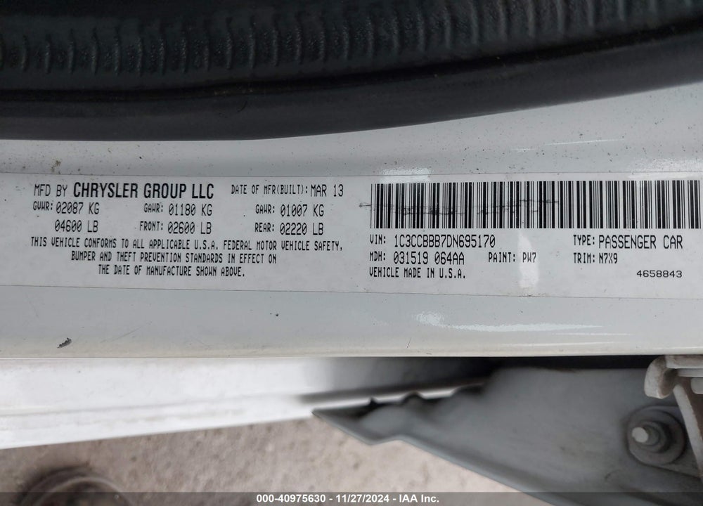 2013 CHRYSLER 200 TOURING VIN: 1C3CCBBB7DN695170