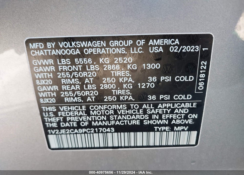 2023 VOLKSWAGEN ATLAS CROSS SPORT VIN: 1V2JE2CA9PC217043