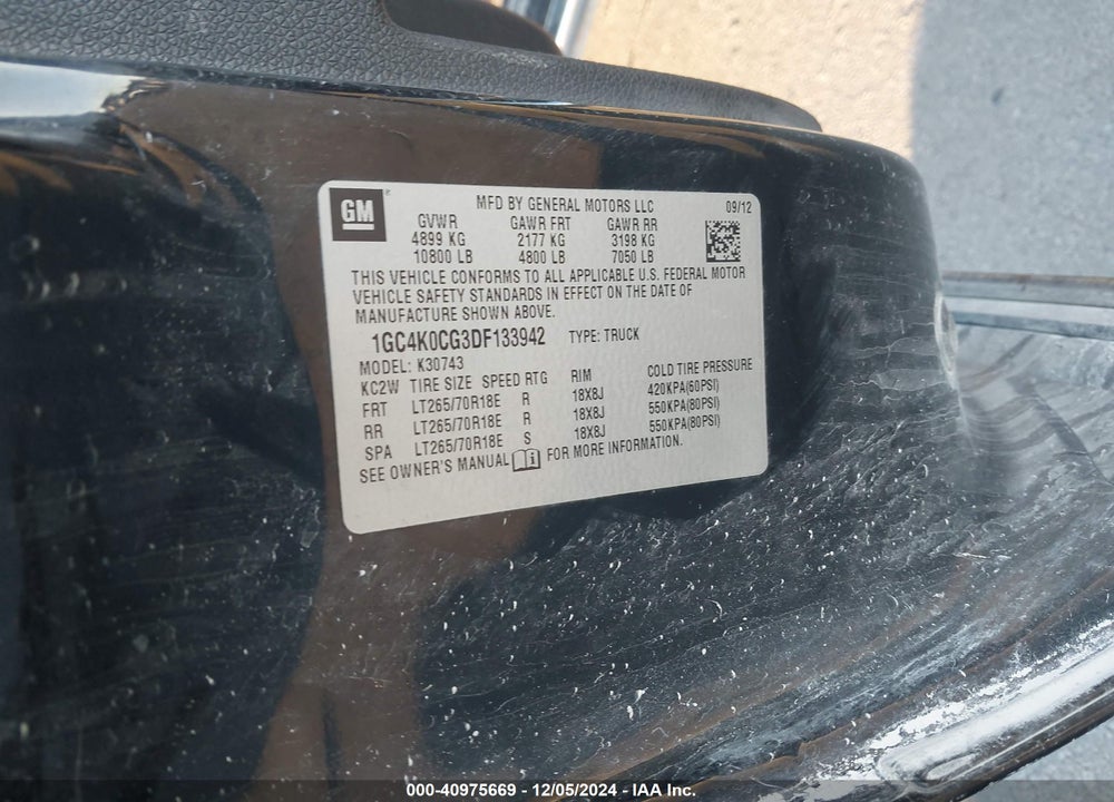 2013 CHEVROLET SILVERADO 3500HD LT VIN: 1GC4K0CG3DF133942