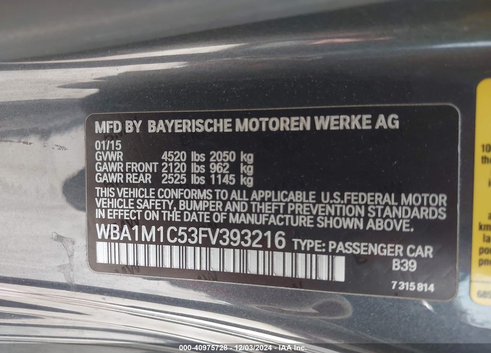 2015 BMW M235 VIN: WBA1M1C53FV393216