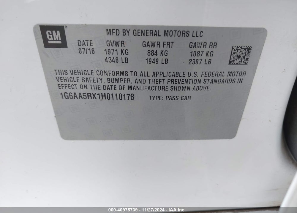 2017 CADILLAC ATS STANDARD VIN: 1G6AA5RX1H0110178