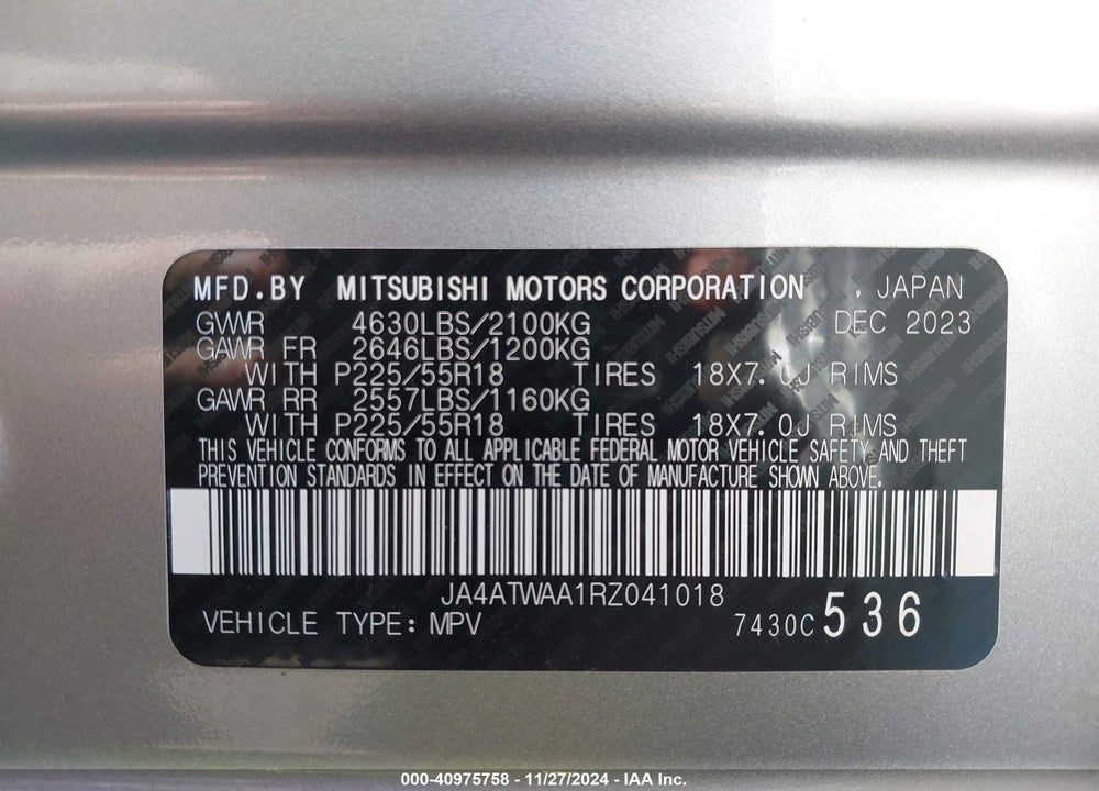 2024 MITSUBISHI ECLIPSE CROSS SE VIN: JA4ATWAA1RZ041018