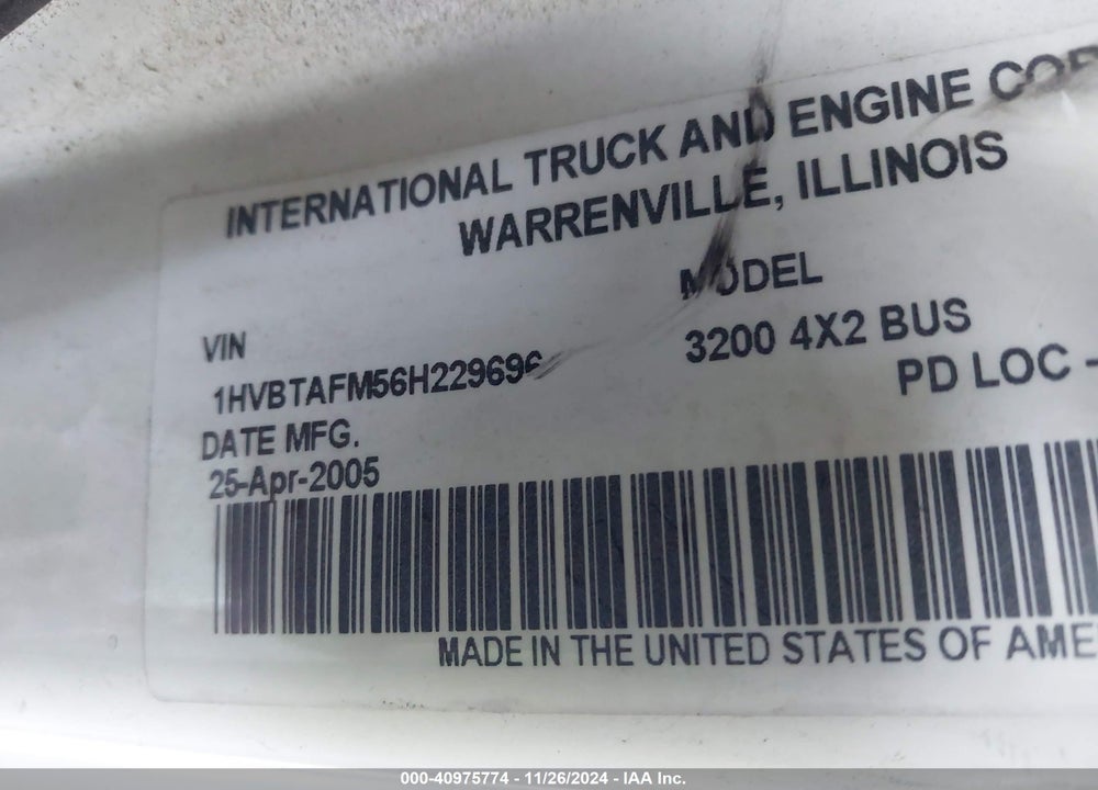 2006 INTERNATIONAL 3000 3200 VIN: 1HVBTAFM56H229696