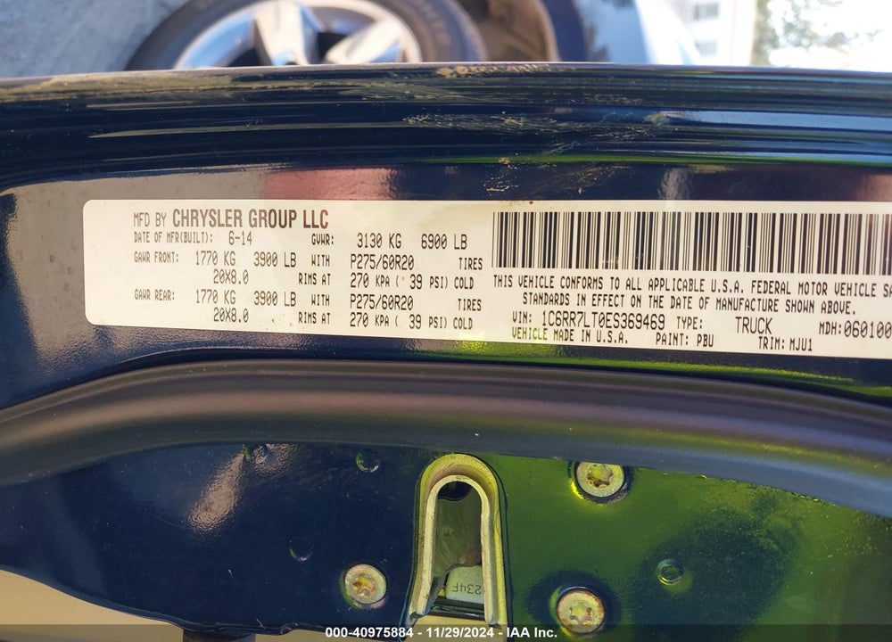 2014 RAM 1500 VIN: 1C6RR7LT0ES369469