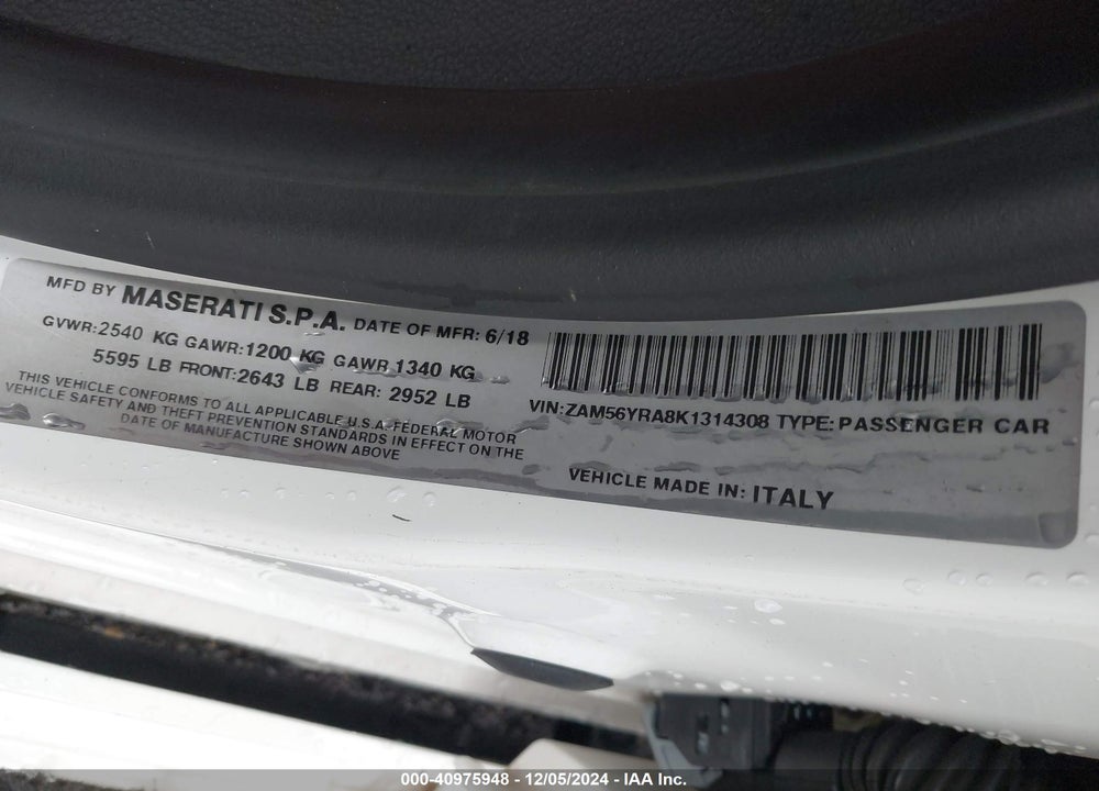 2019 MASERATI QUATTROPORTE VIN: ZAM56YRA8K1314308