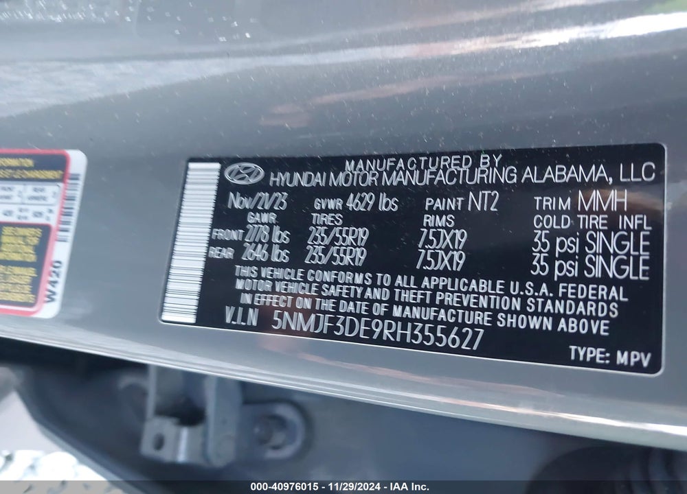 2024 HYUNDAI TUCSON SEL VIN: 5NMJF3DE9RH355627
