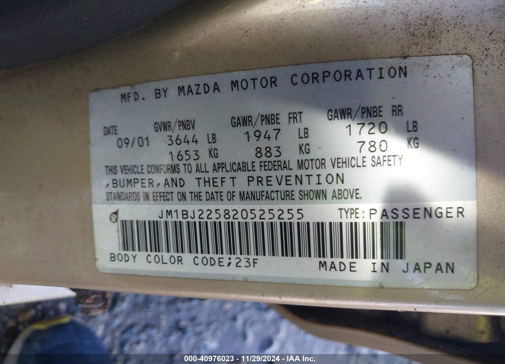 2002 MAZDA PROTEGE DX/ES/LX VIN: JM1BJ225820525255