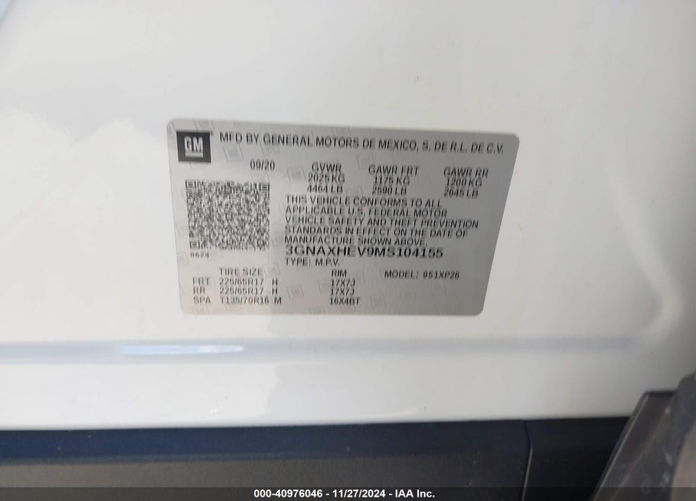 2021 CHEVROLET EQUINOX FWD LS VIN: 3GNAXHEV9MS104155