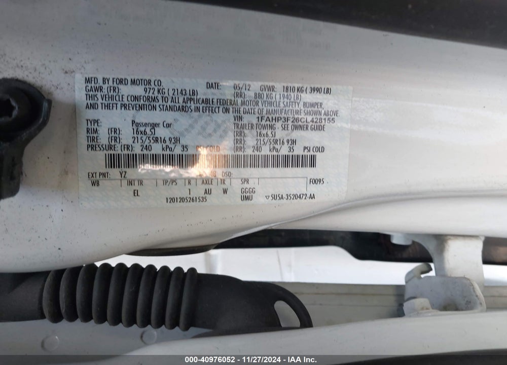 2012 FORD FOCUS SE VIN: 1FAHP3F26CL428155