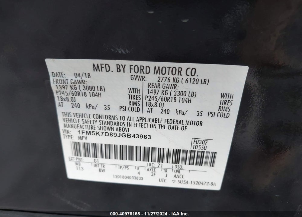 2018 FORD EXPLORER XLT VIN: 1FM5K7D89JGB43963