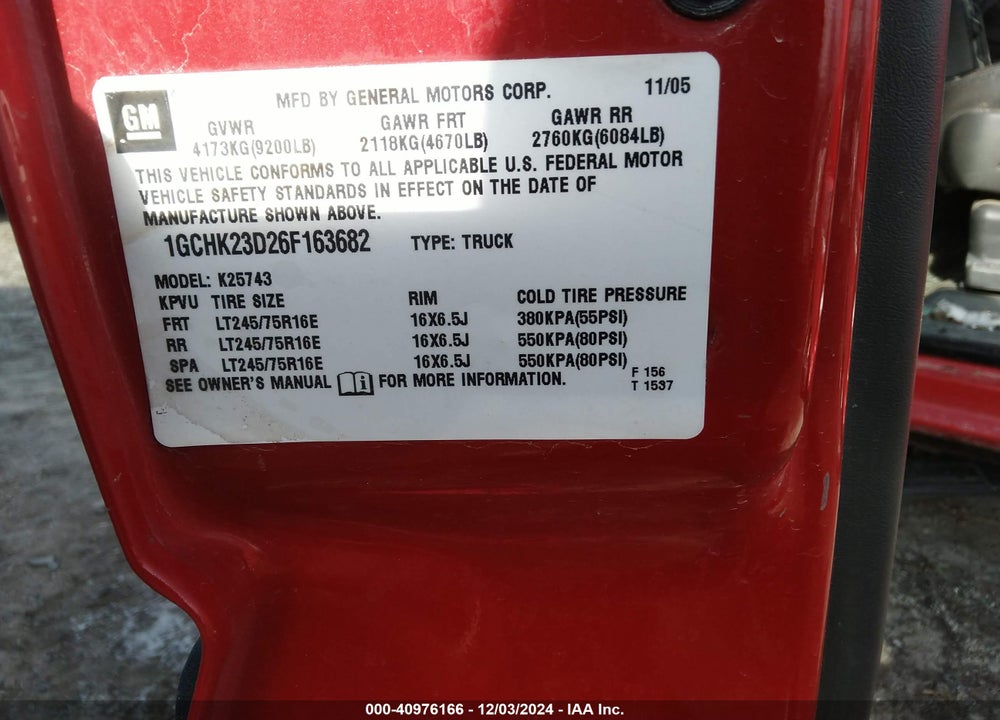 2006 CHEVROLET SILVERADO VIN: 1GCHK23D26F163682