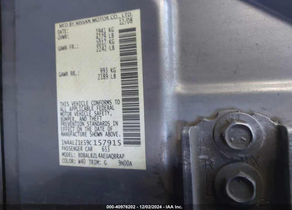 2009 NISSAN ALTIMA 2.5 S VIN: 1N4AL21E59C157915