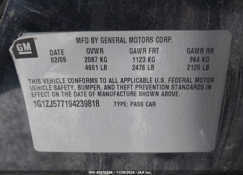 2009 CHEVROLET MALIBU LT VIN: 1G1ZJ577194239818