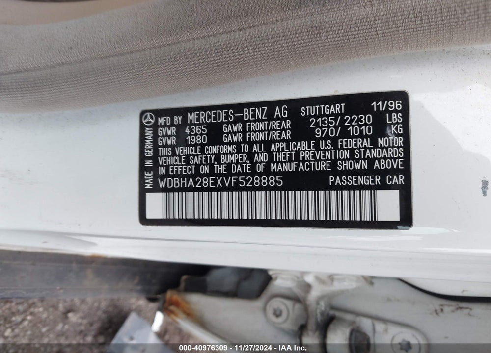 1997 MERCEDES-BENZ C 280 VIN: WDBHA28EXVF528885