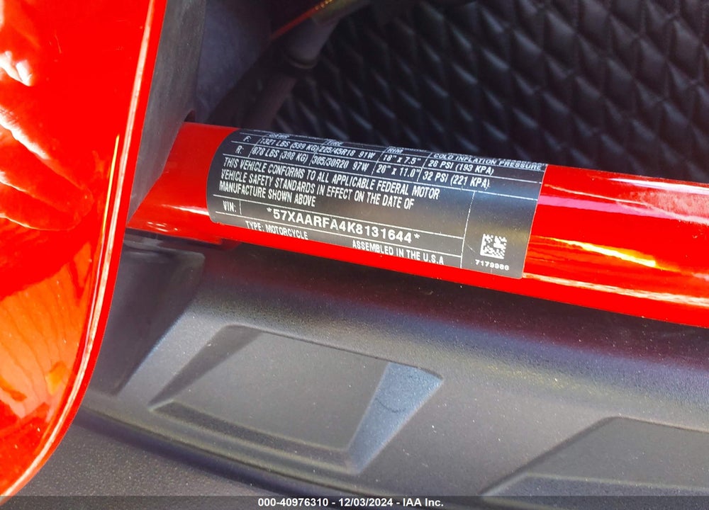 2019 POLARIS SLINGSHOT SLR VIN: 57XAARFA4K8131644