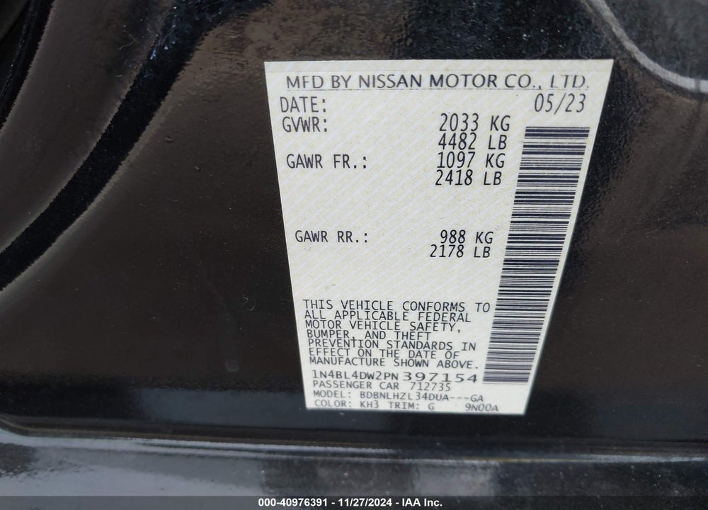 2023 NISSAN ALTIMA SV INTELLIGENT AWD VIN: 1N4BL4DW2PN397154