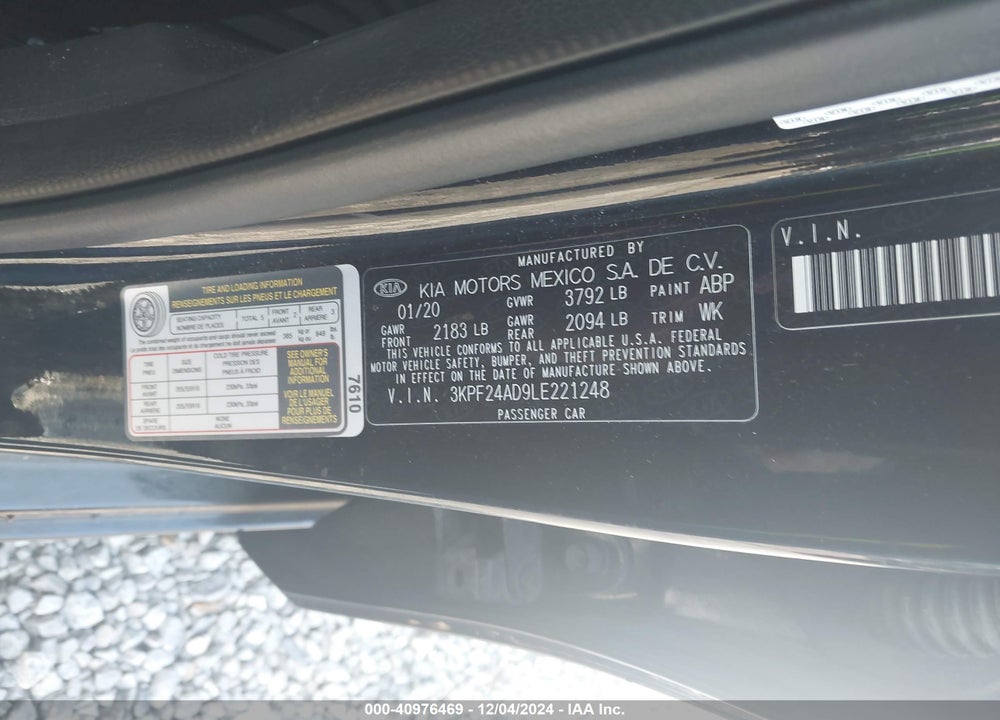 2020 KIA FORTE LXS VIN: 3KPF24AD9LE221248