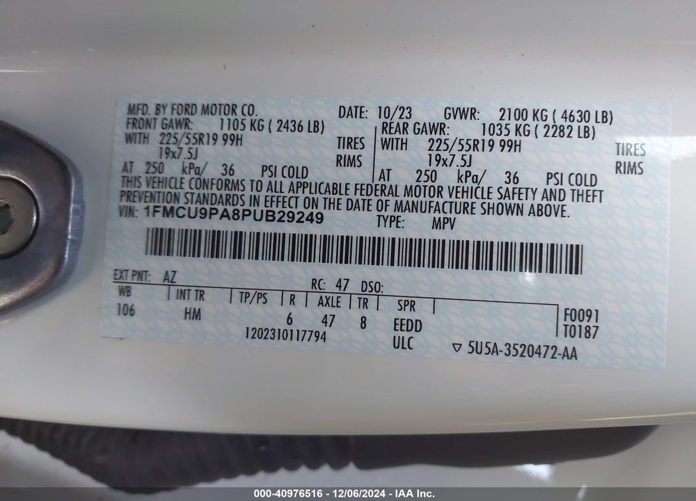 2023 FORD ESCAPE ST-LINE ELITE VIN: 1FMCU9PA8PUB29249