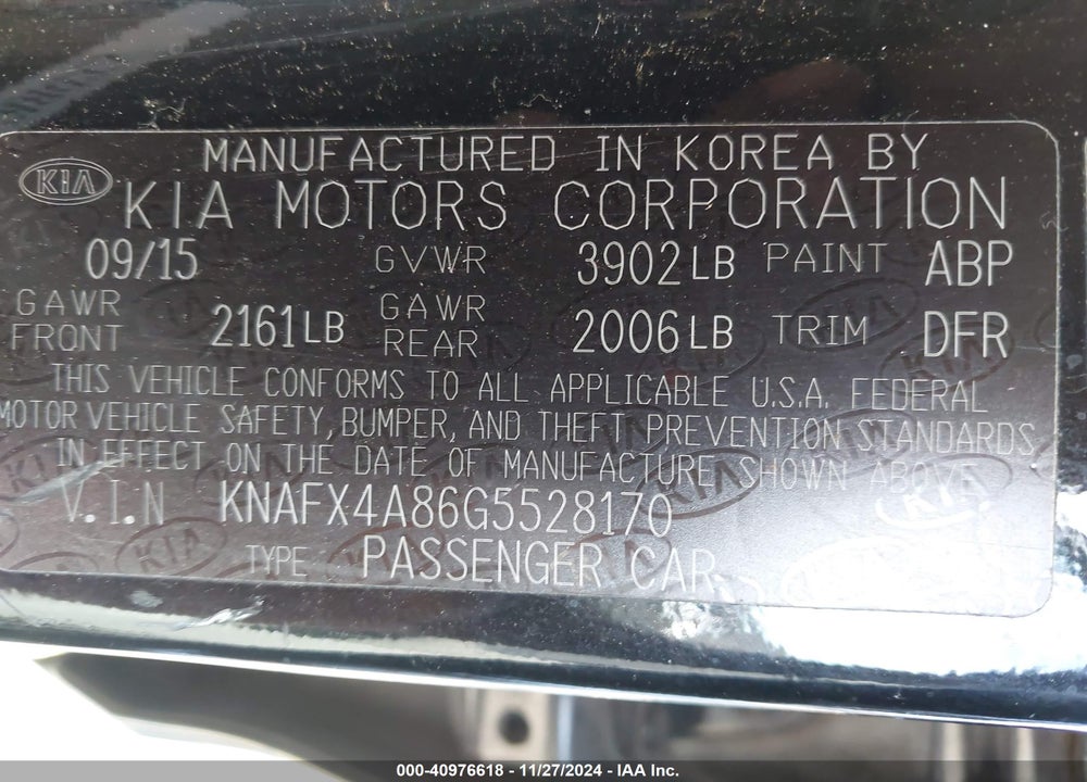 2016 KIA FORTE VIN: KNAFX4A86G5528170