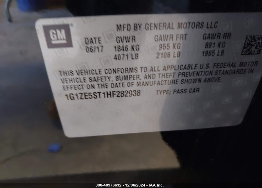 2017 CHEVROLET MALIBU 1LT VIN: 1G1ZE5ST1HF282938