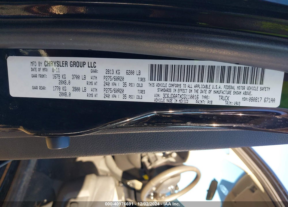 2012 RAM 1500 ST VIN: 3C6JD6ATXCG110016