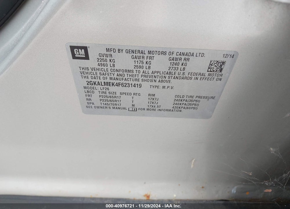2015 GMC TERRAIN SLE-1 VIN: 2GKALMEK4F6231419