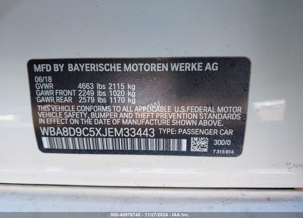 2018 BMW 330I VIN: WBA8D9C5XJEM33443