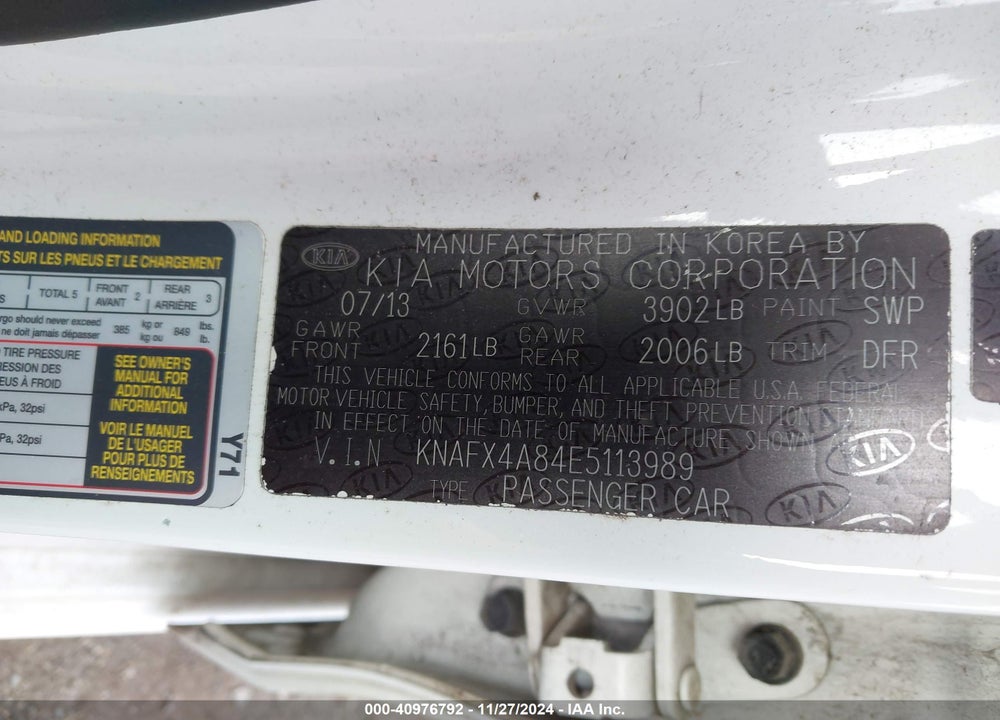 2014 KIA FORTE EX VIN: KNAFX4A84E5113989