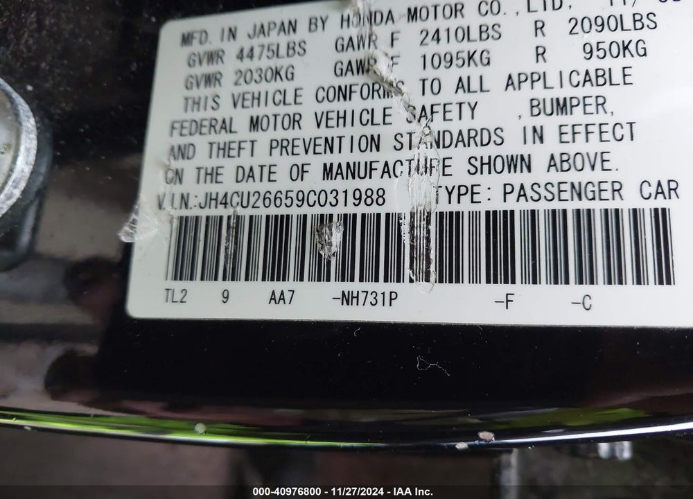 2009 ACURA TSX VIN: JH4CU26659C031988