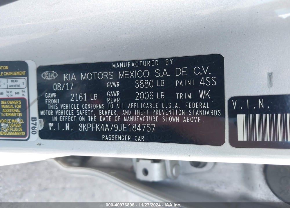 2018 KIA FORTE LX VIN: 3KPFK4A79JE184757