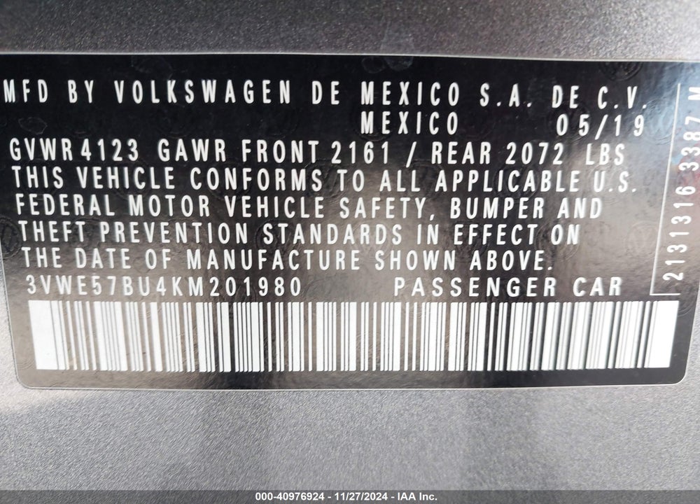 2019 VOLKSWAGEN JETTA SEL VIN: 3VWE57BU4KM201980