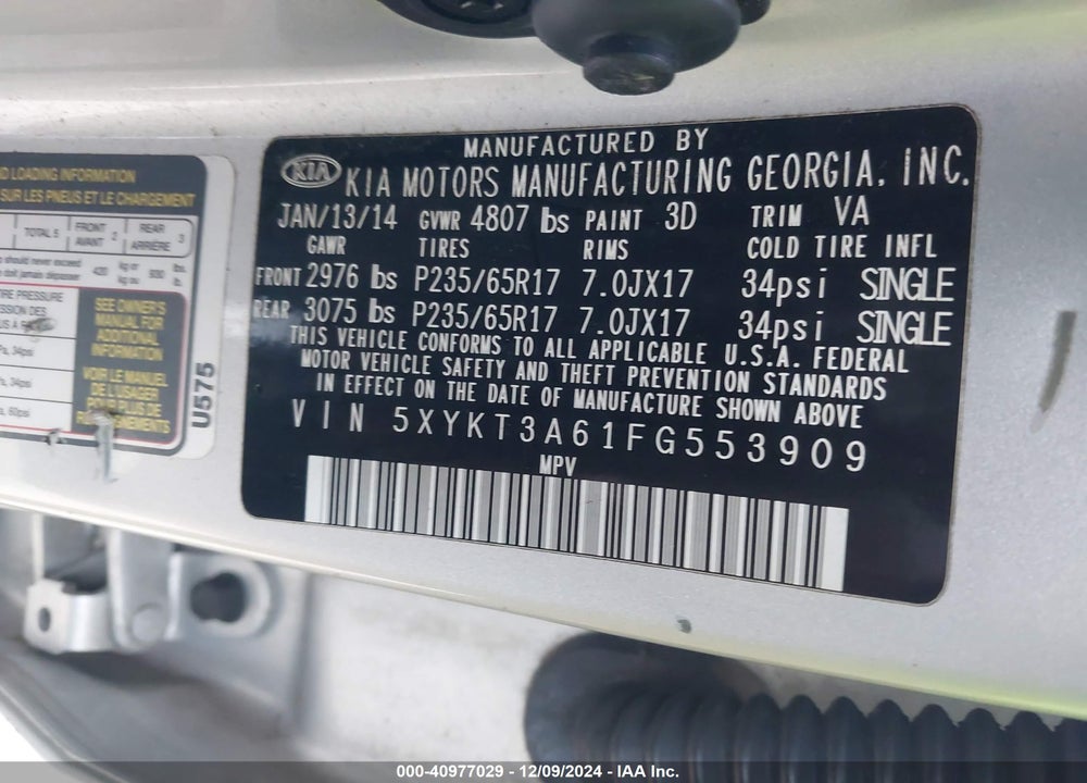 2015 KIA SORENTO LX VIN: 5XYKT3A61FG553909