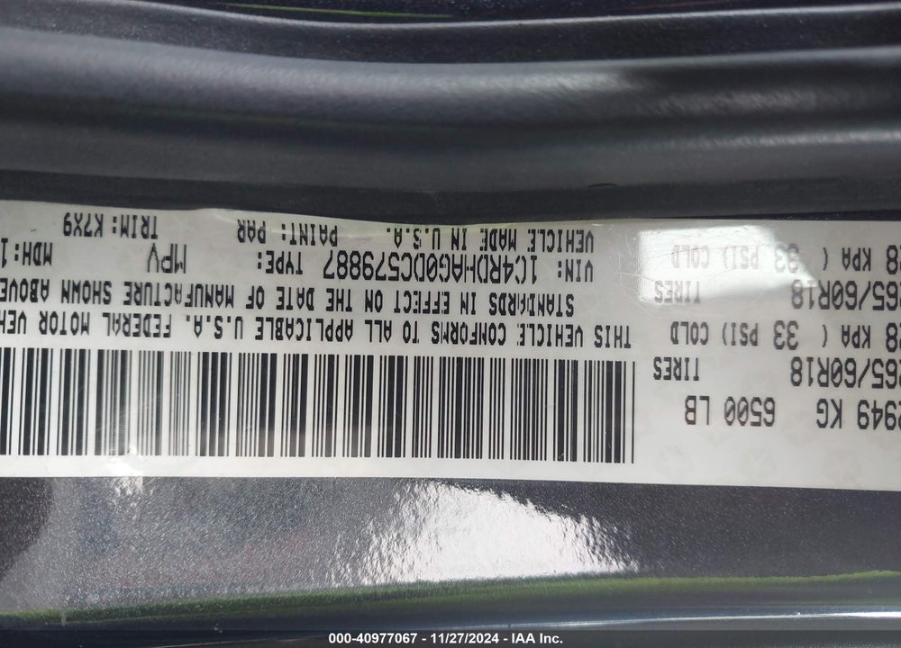 2013 DODGE DURANGO SXT VIN: 1C4RDHAG0DC579887