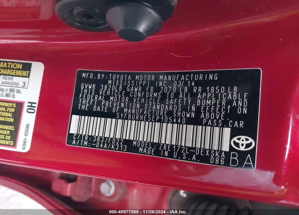 2014 TOYOTA COROLLA S PLUS VIN: 5YFBURHE5EP105440