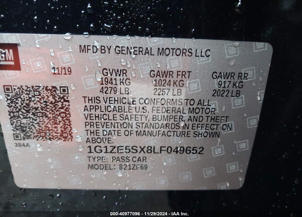 2020 CHEVROLET MALIBU FWD PREMIER VIN: 1G1ZE5SX8LF049652