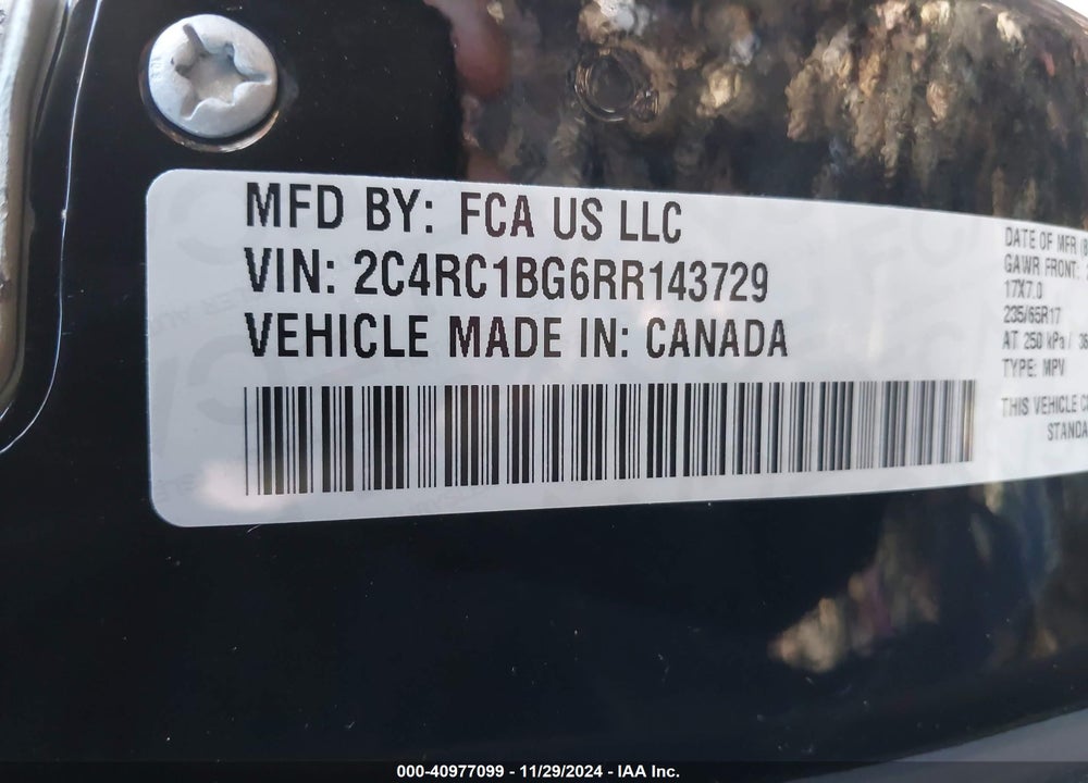 2024 CHRYSLER PACIFICA TOURING L VIN: 2C4RC1BG6RR143729
