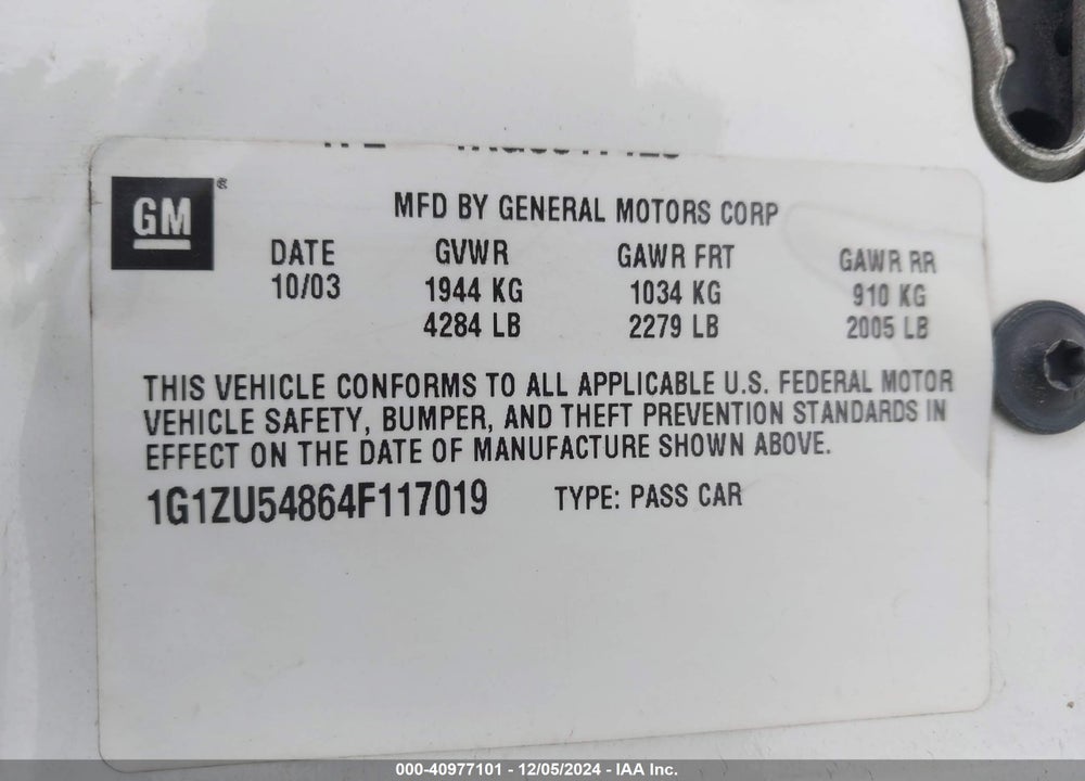 2004 CHEVROLET MALIBU LT VIN: 1G1ZU54864F117019