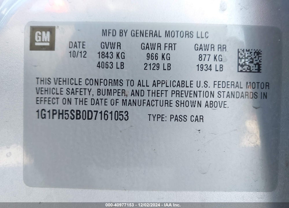 2013 CHEVROLET CRUZE ECO AUTO VIN: 1G1PH5SB0D7161053