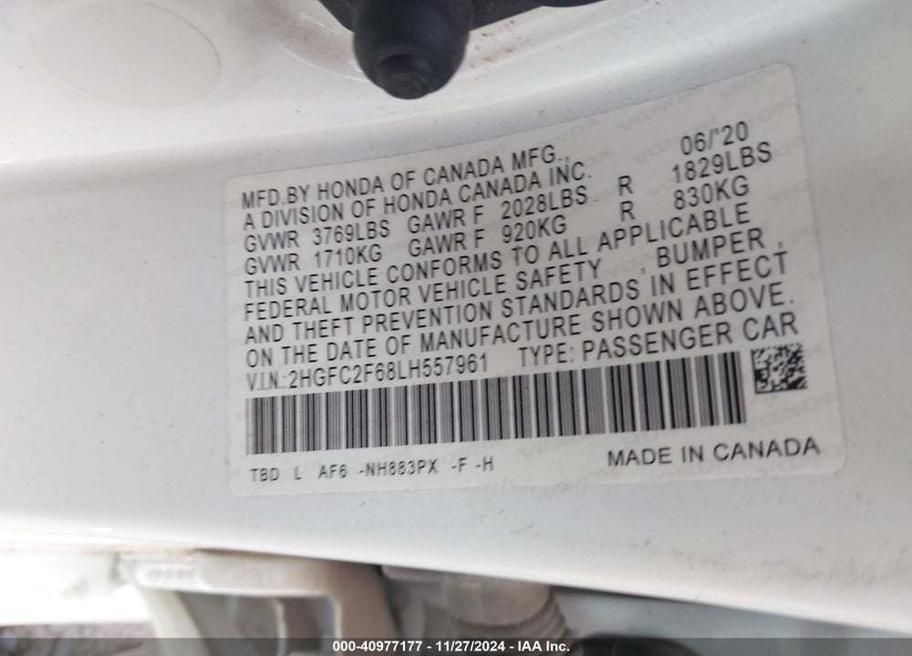 2020 HONDA CIVIC LX VIN: 2HGFC2F68LH557961