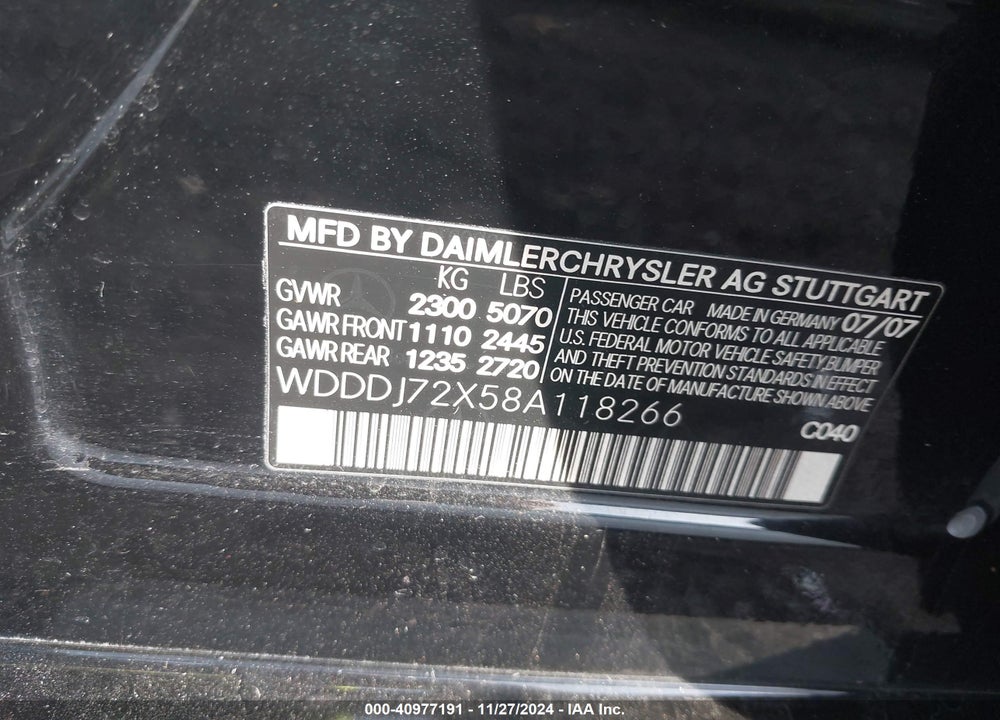 2008 MERCEDES-BENZ CLS 550 VIN: WDDDJ72X58A118266