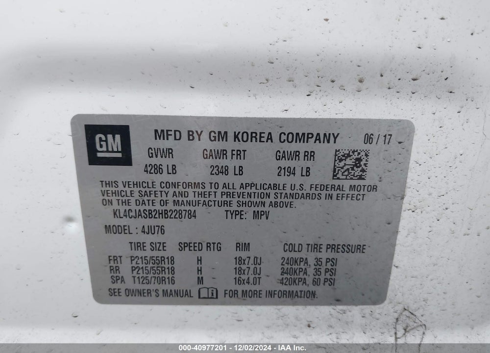 2017 BUICK ENCORE PREFERRED VIN: KL4CJASB2HB228784